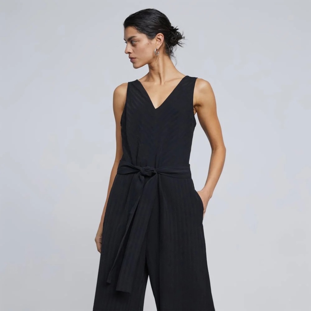 Everlane Size 4 The City Stripe Drape Jumpsuit Black